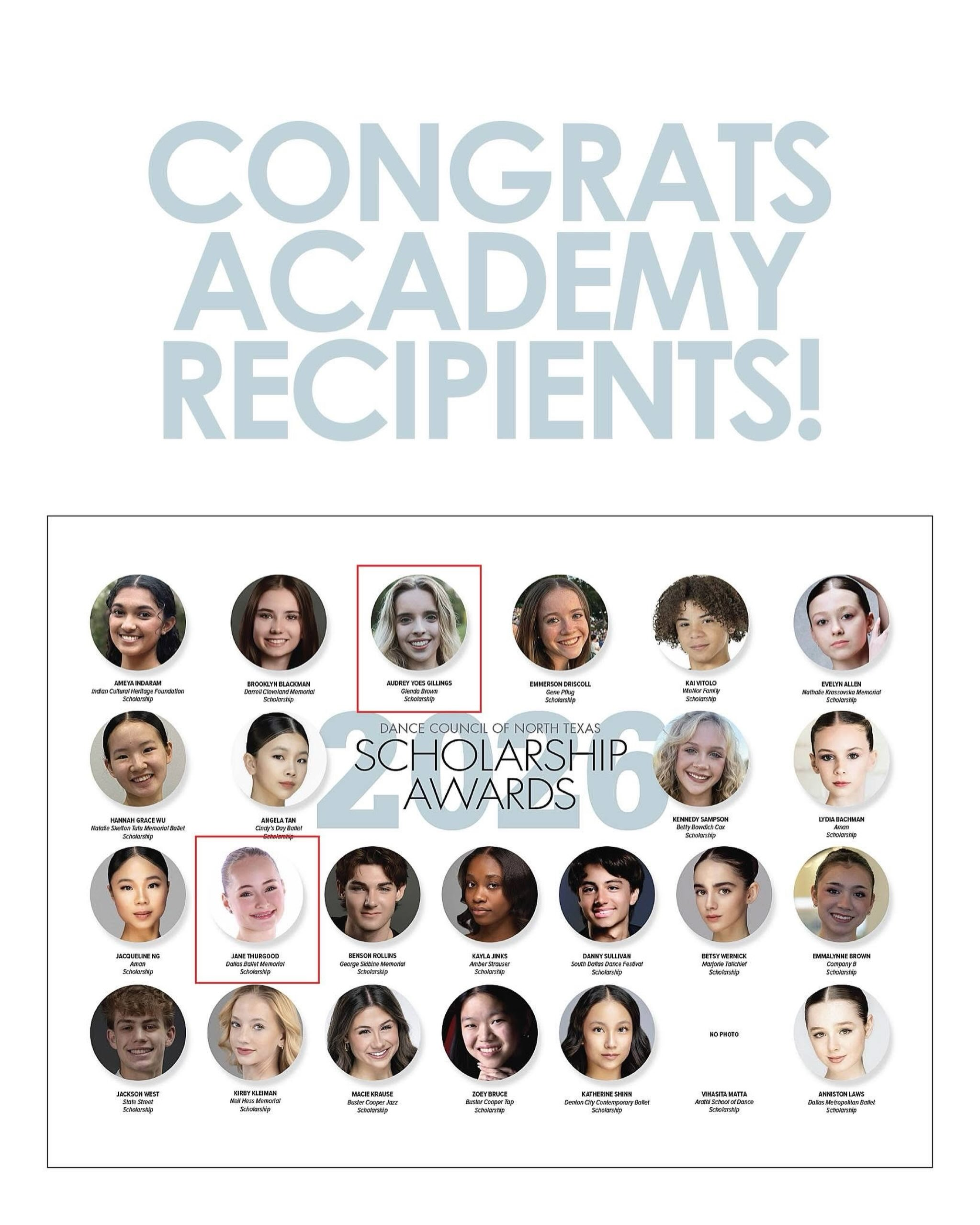 Celebrating Our 2026 DCNT Scholarship Recipients!

Ballet Ensemble of Texas is proud to congratulate:

Audrey Yoes Gillings — Glenda Brown Scholarship
Audrey attended the Burklyn Ballet Summer Intensive.

Jane Thurgood — Dallas Ballet Memorial Scholarship
Jane attended the University of Oklahoma School of Dance Summer Intensive.

DCNT Scholarships recognize exceptional dancers who demonstrate ability, artistry, and passion and provide opportunities for supplemental training outside their home studios.

A scholarship is not solely an award, but a challenge to excellence!

We are so proud of Audrey and Jane for representing BAT / BET and making the most of these incredible opportunities!

#coppellchamber
#dancecouncilntx