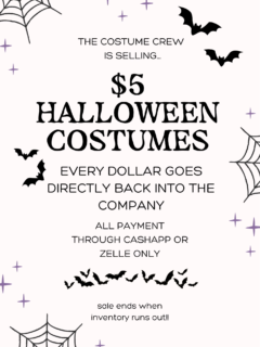 Our Costume Crew is selling $5 Halloween Costumes!!! Every dollar goes directly back into BET!!!! Zelle Only! Children sizes through Adult! Sale ends when inventory runs out! (It will be in the lobby)