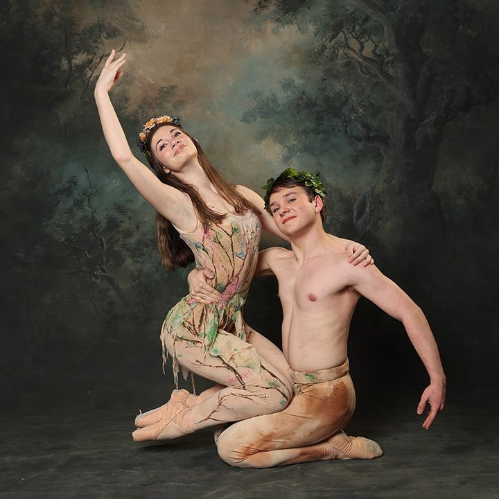 Man and woman ballet dancer on a nature themed costume